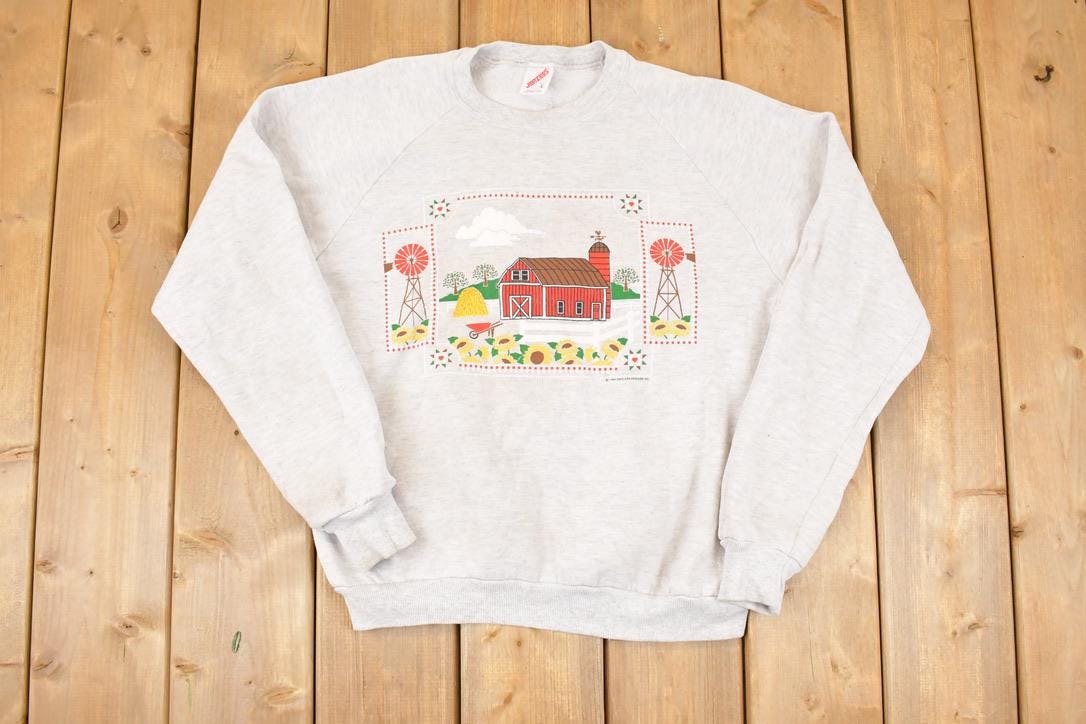 Vintage 1994 Endless Designs Cute Cartoon Farm Theme Graphic Print Crewneck Sweatshirt Womens M
