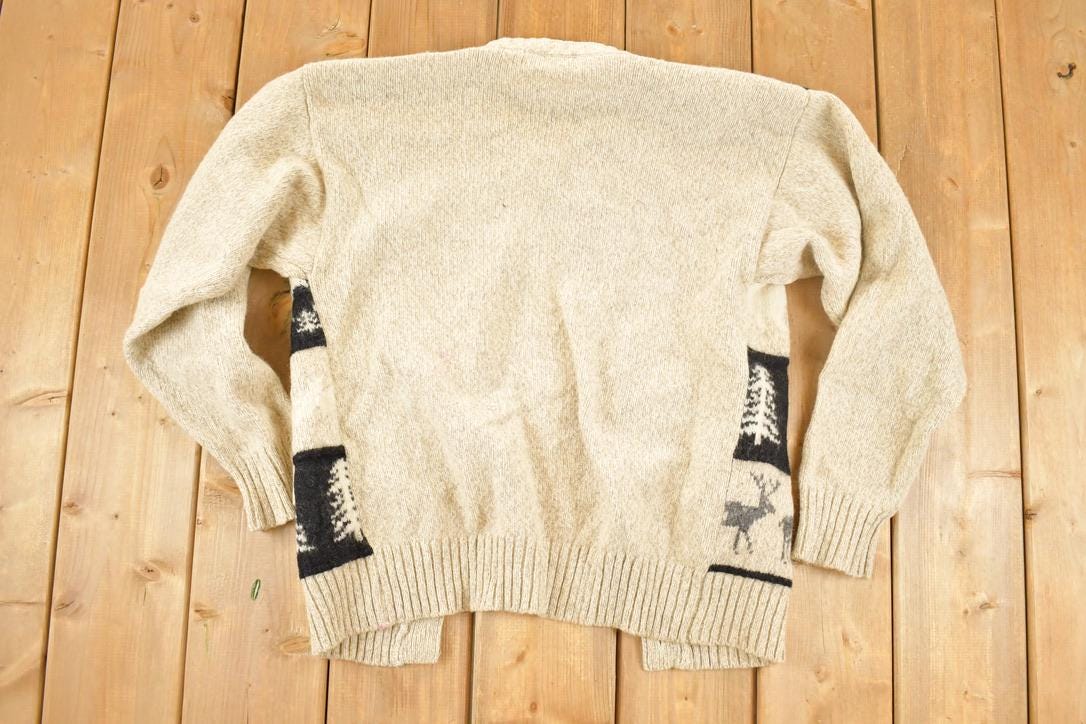 Vintage 1990s Christmas Deer Knit Cardigan Sweater Men's M