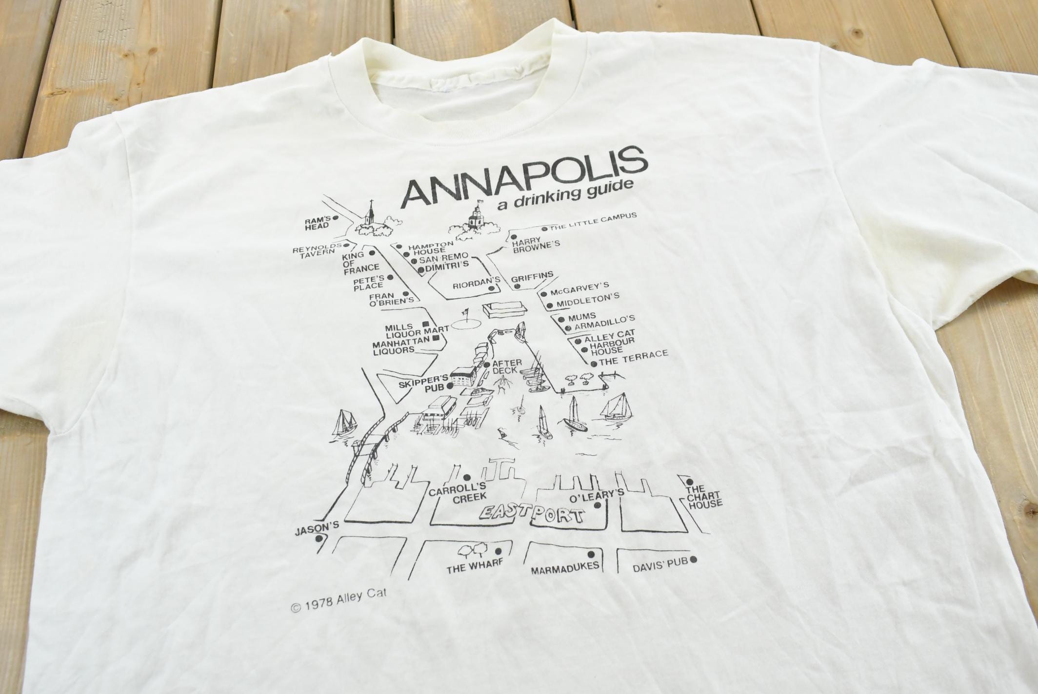 True Vintage 1978 Alley Cat Annapolis Maryland Drinking Guide Souvenir Travel T-Shirt Men's L