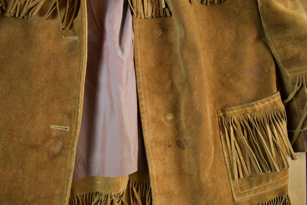Vintage 1980s Genuine Leather Western Fringe Jacket Adult Medium
