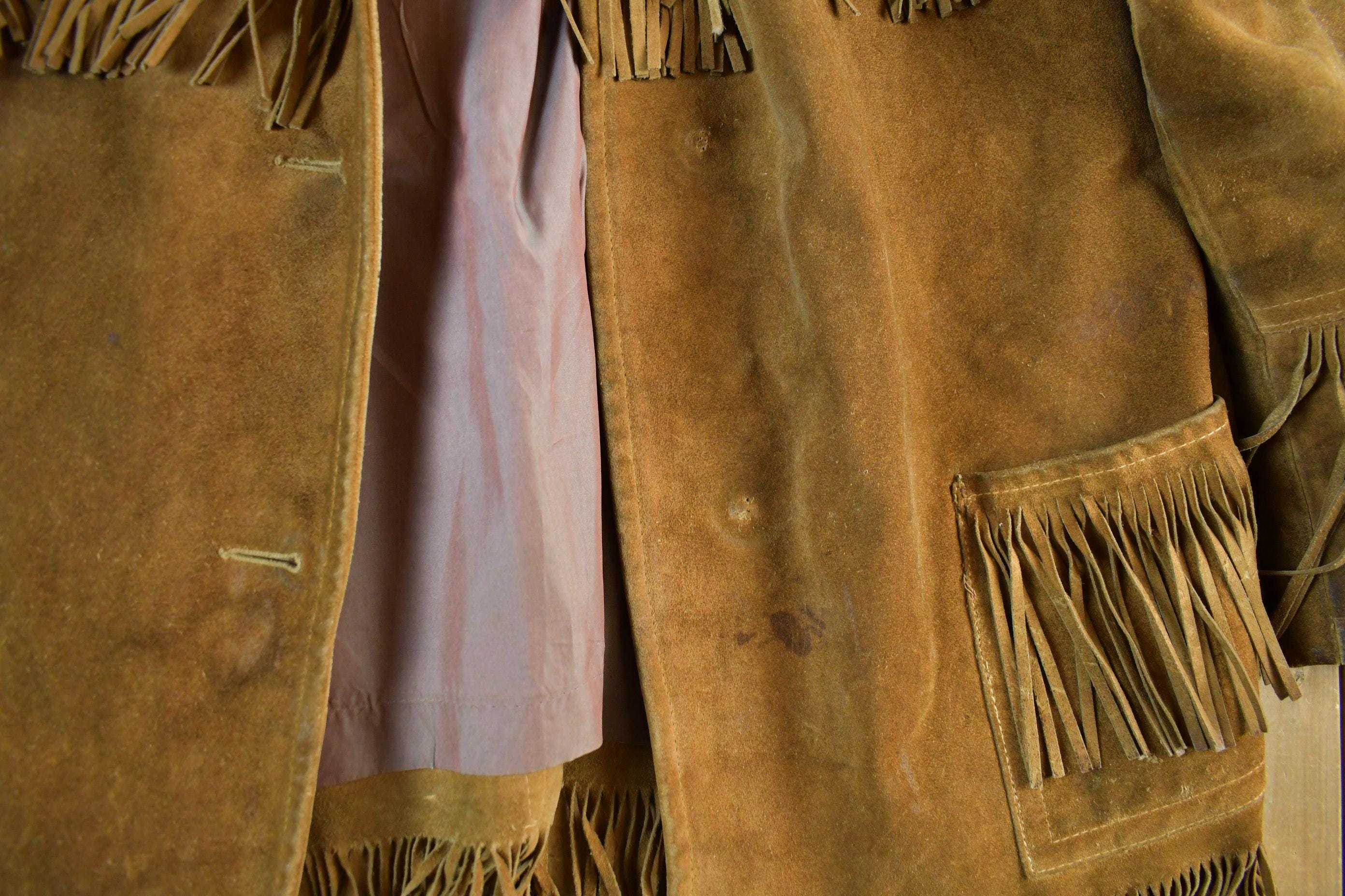 Vintage 1980s Genuine Leather Western Fringe Jacket Adult Medium