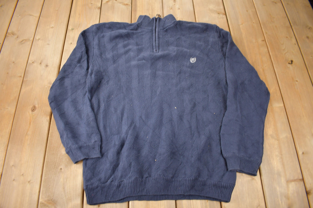 Vintage Y2K Chaps Embroidered Logo Quarter Zip Knit Sweater Size XL