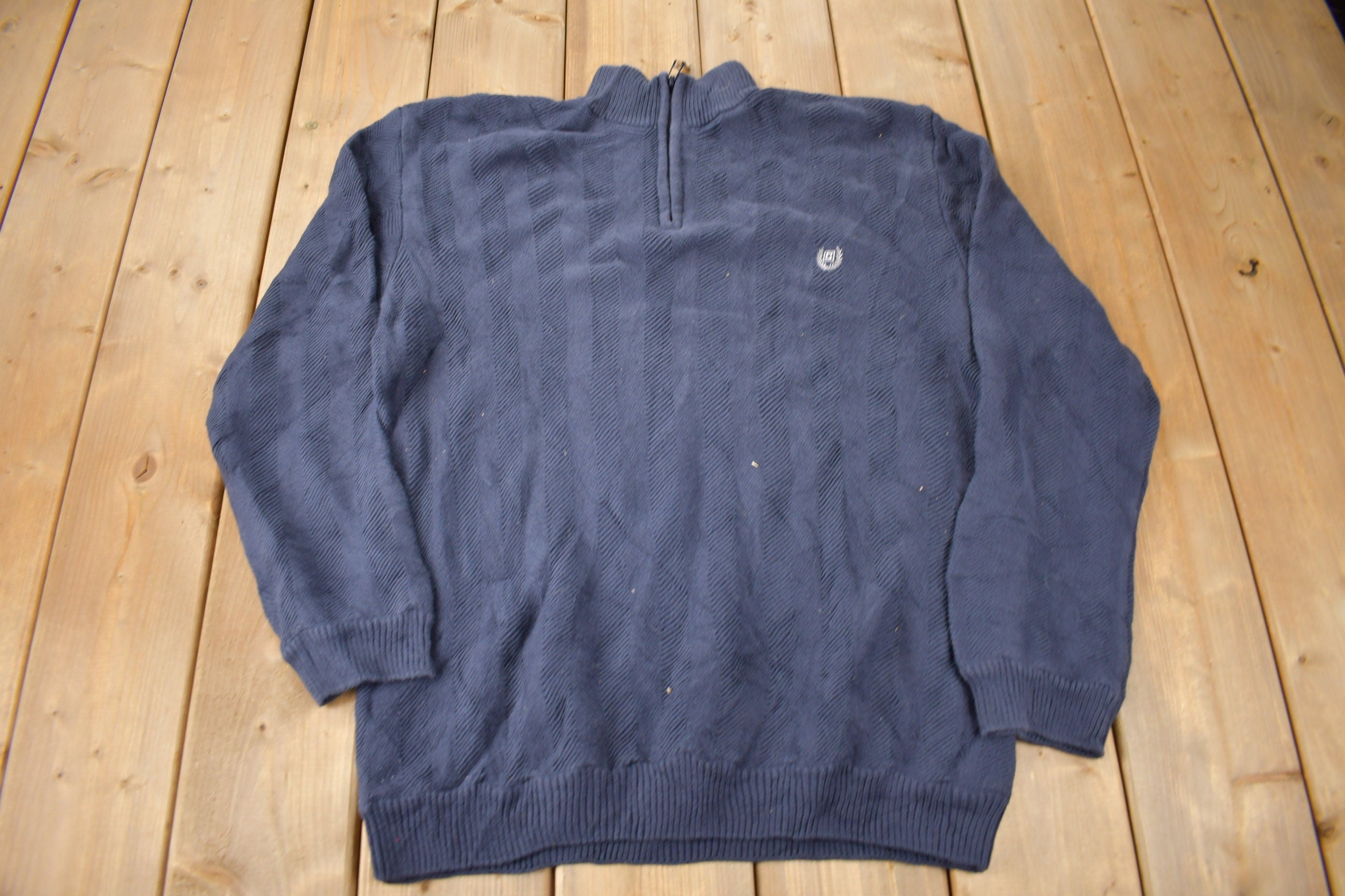 Vintage Y2K Chaps Embroidered Logo Quarter Zip Knit Sweater Size XL