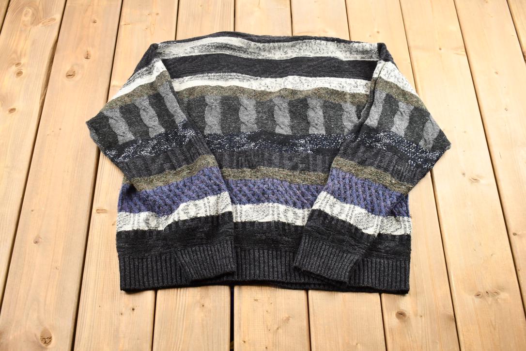Vintage 1990s Modango Boxy Fit Mixed Knit Cardigan Sweater