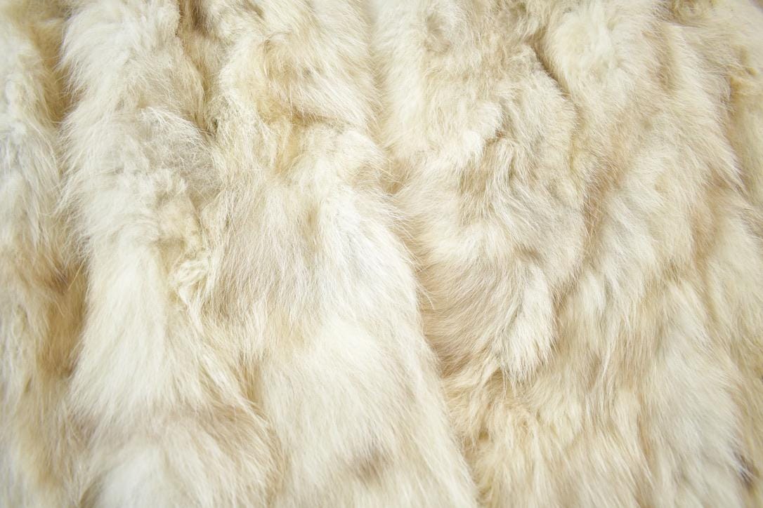 Vintage 1970s Beth Glaser Embroidered Full Length White Fox Fur Coat Made In USA