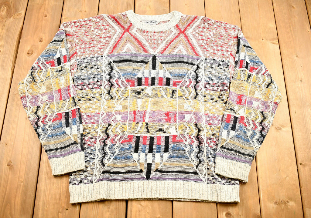 Vintage 1990s All Over Pattern Da Vinci Geometric California Knit Sweater
