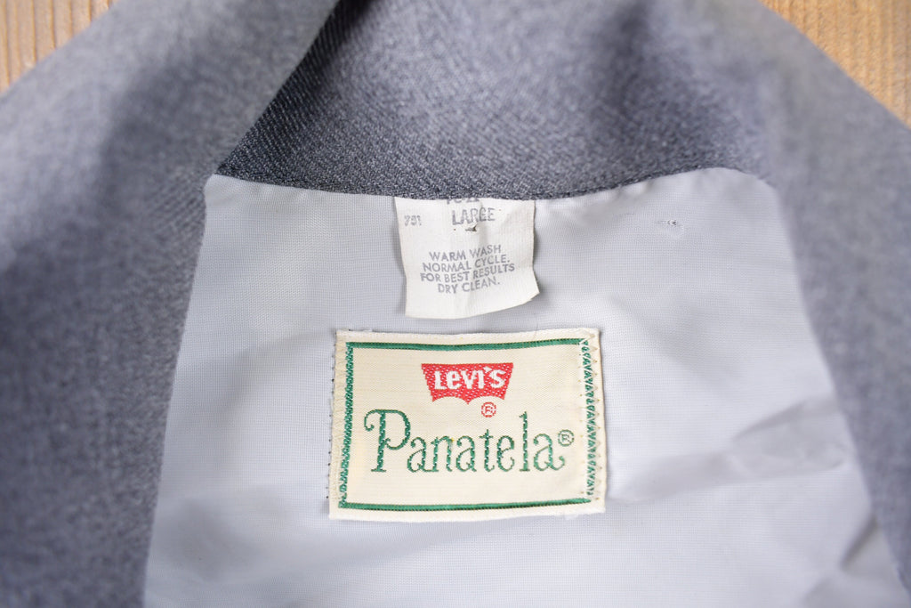 Vintage 1970s Levi's Panatela Tops Grey Western Style Button Up Shirt Made in USA Size L