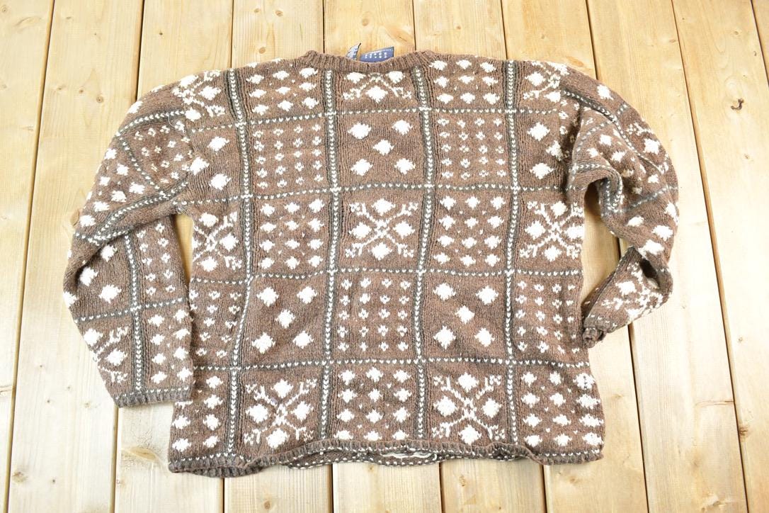 Vintage 1990s Crazy Horse Knit Abstract Pattern Crewneck Sweater Mens L
