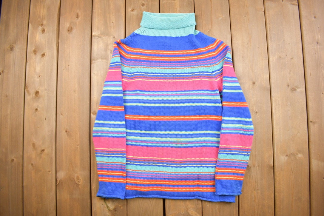 Vintage 1990s Lauren Ralph Lauren Striped Knitted Roll Neck Sweater