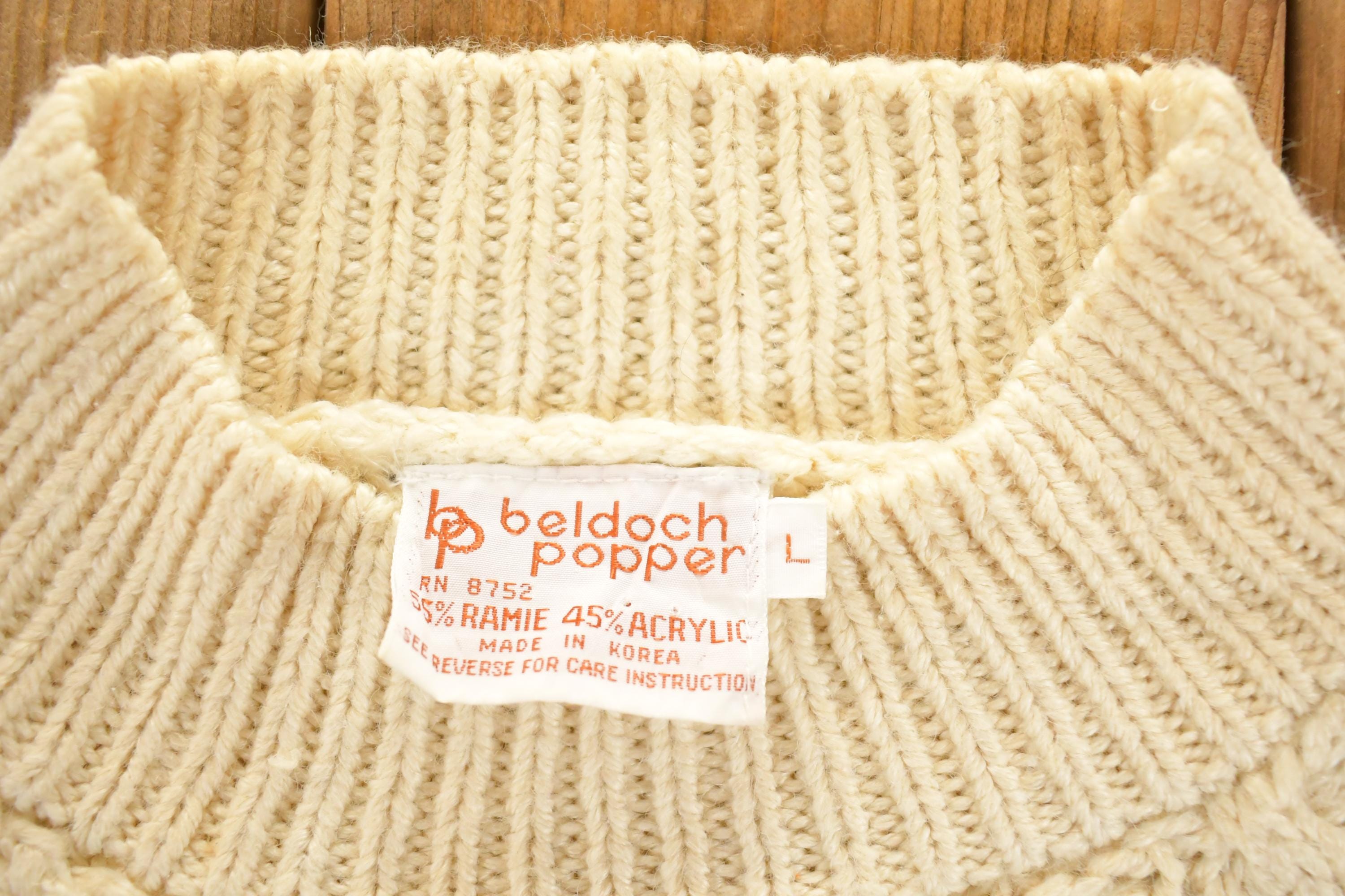 True Vintage 1970s Beldoch Popper Cable Knit Crewneck Sweater Women's L