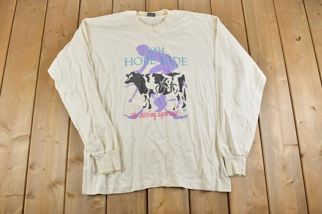 Vintage 1994 GHope Ride Biking Cow Souvenir Long Sleeve T-Shirt