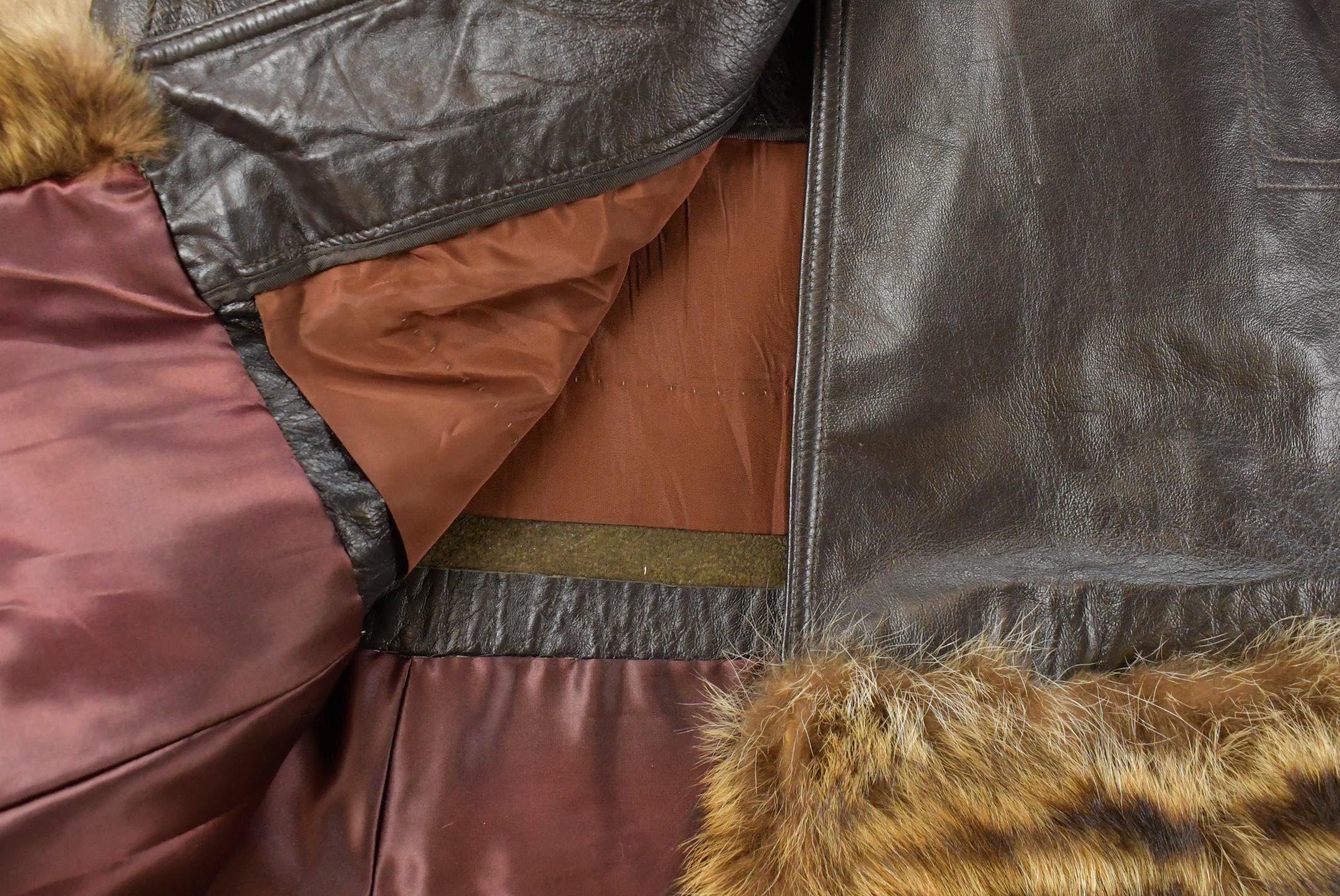 Vintage 1970s Trojan Leather Fur Collar Trench Coat Women's S