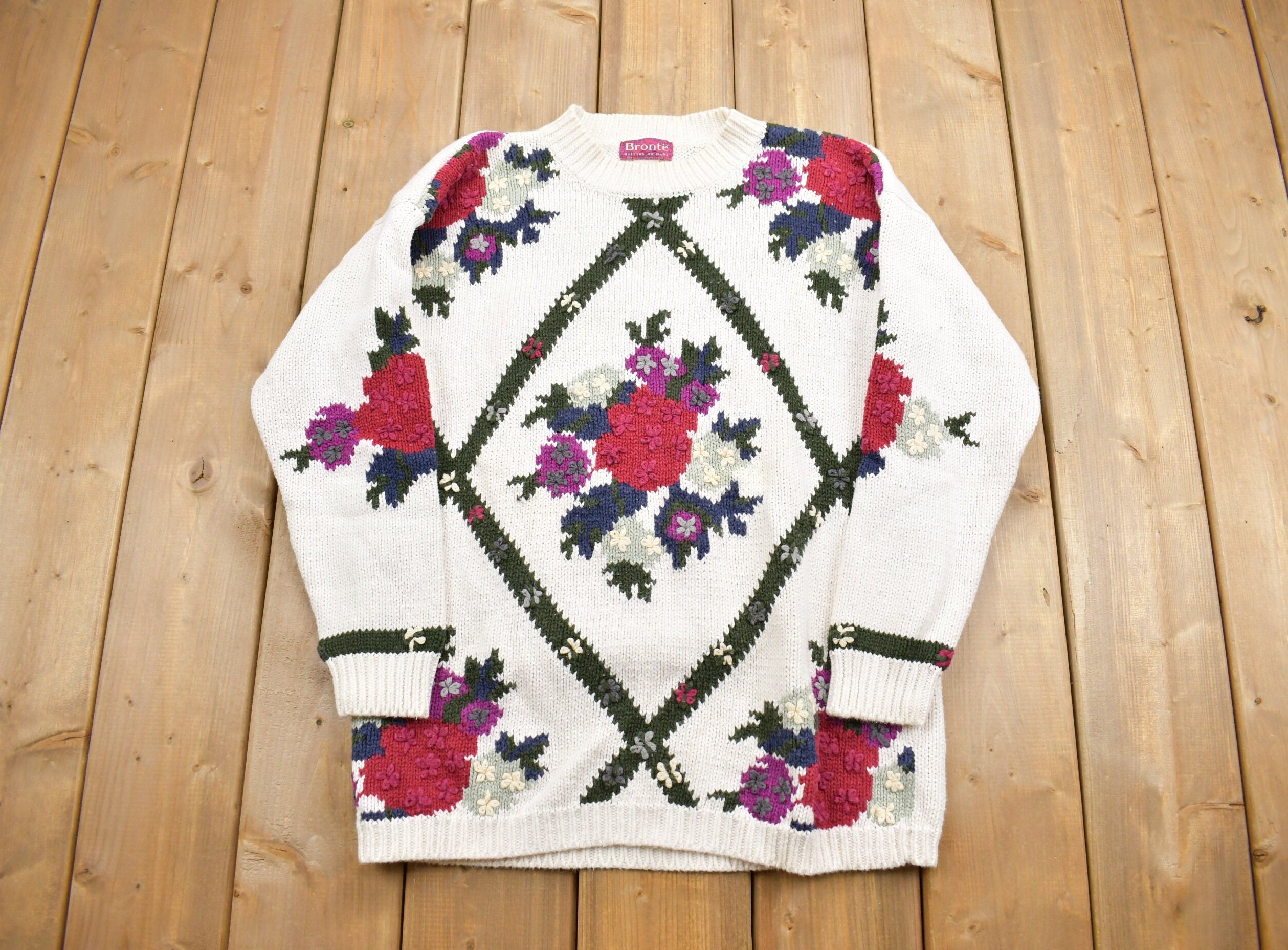 Vintage 1990s 3D Colored Cable Knit Crewneck Sweater