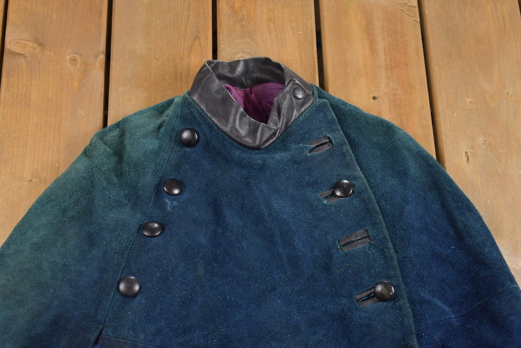 Vintage 1940's Suede Leather Button Up Cape Coat