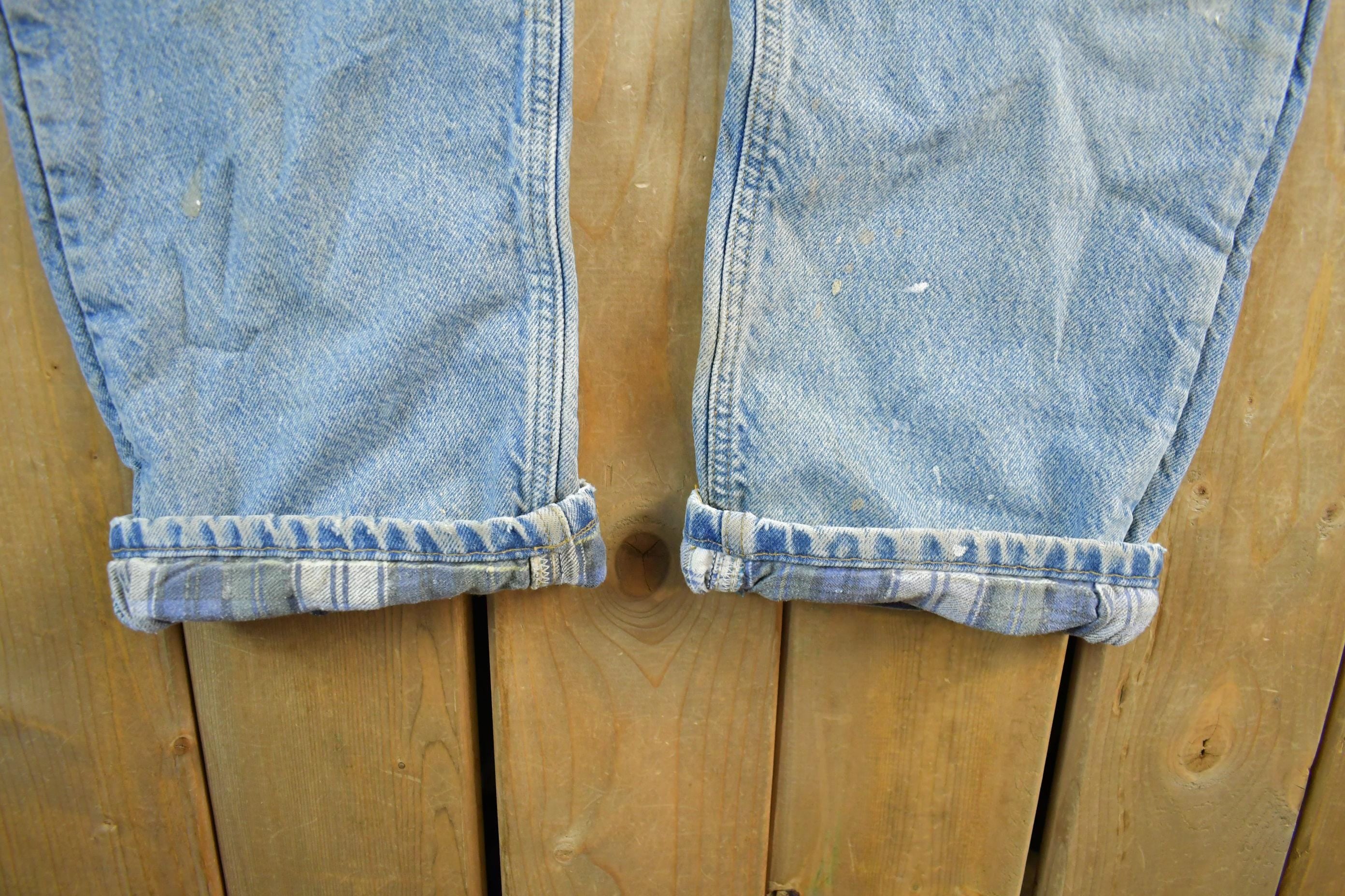 Vintage 2000s Carhartt Distressed Flannel Lined Denim Work Jeans Men's 34 x 33