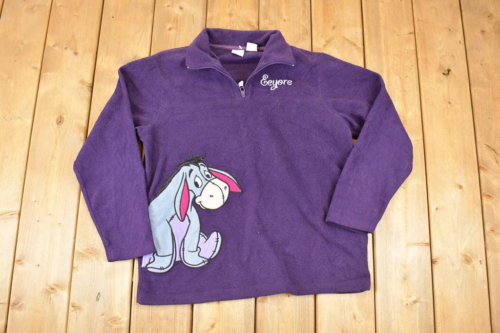 Vintage 1990s Disney Eeyore Winnie The Pooh Fleece Quarter Zip Sweater Women's M