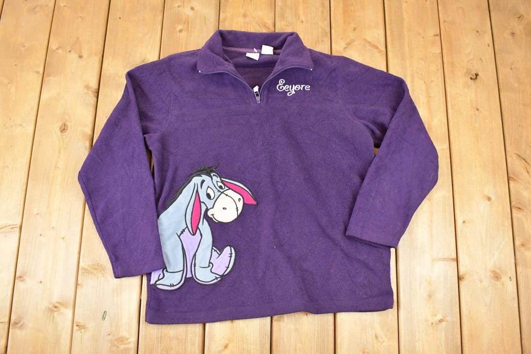 Vintage 1990s Disney Eeyore Winnie The Pooh Fleece Quarter Zip Sweater Women's M / Vintage Mickey Mouse Sweatshirt / Cartoon Sweater