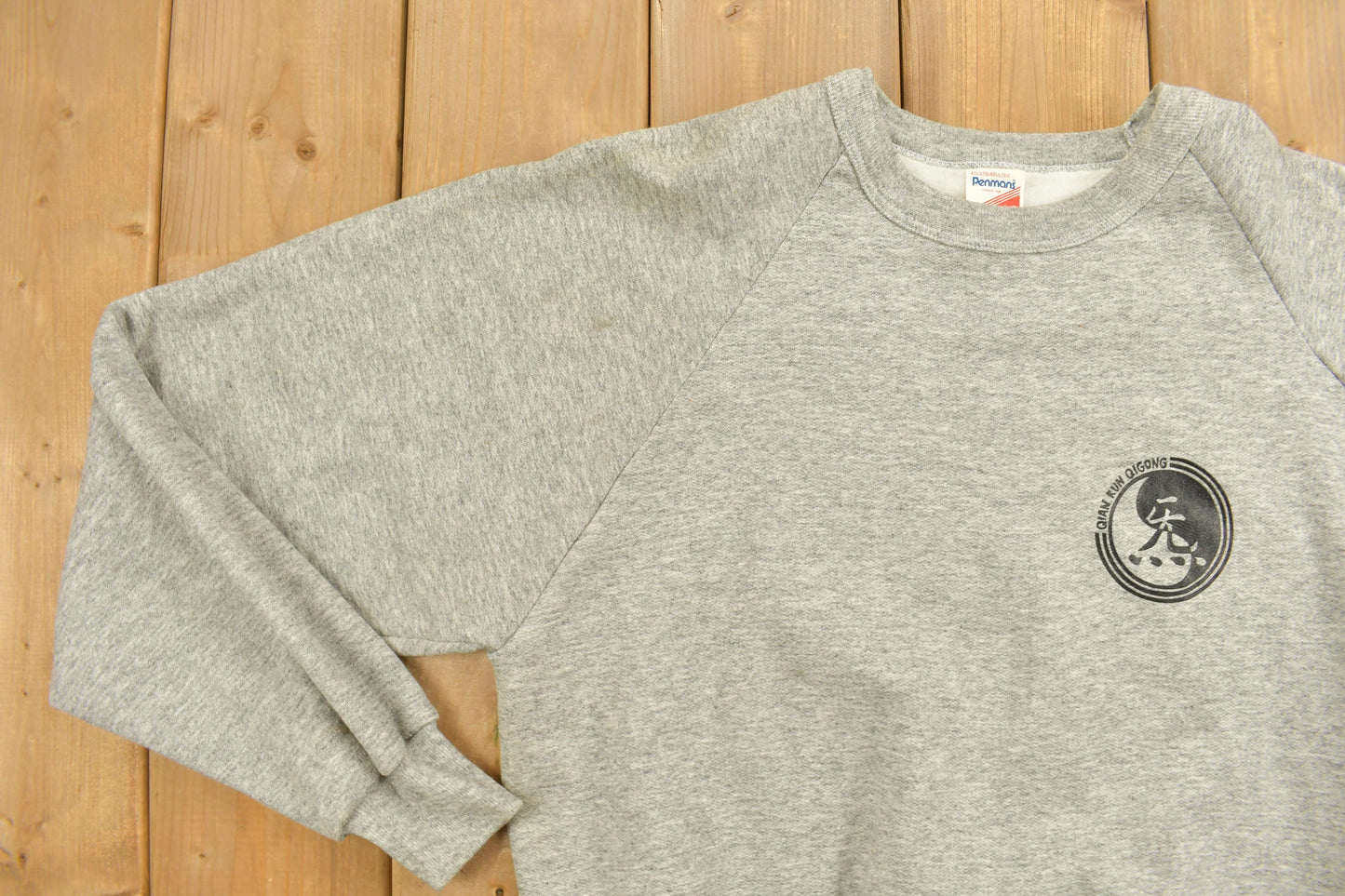 Vintage 1980s Penmans Qian Kun Qigong Sweatshirt / 80s Crewneck / Made In Canada / Streetwear / Blank / Grey