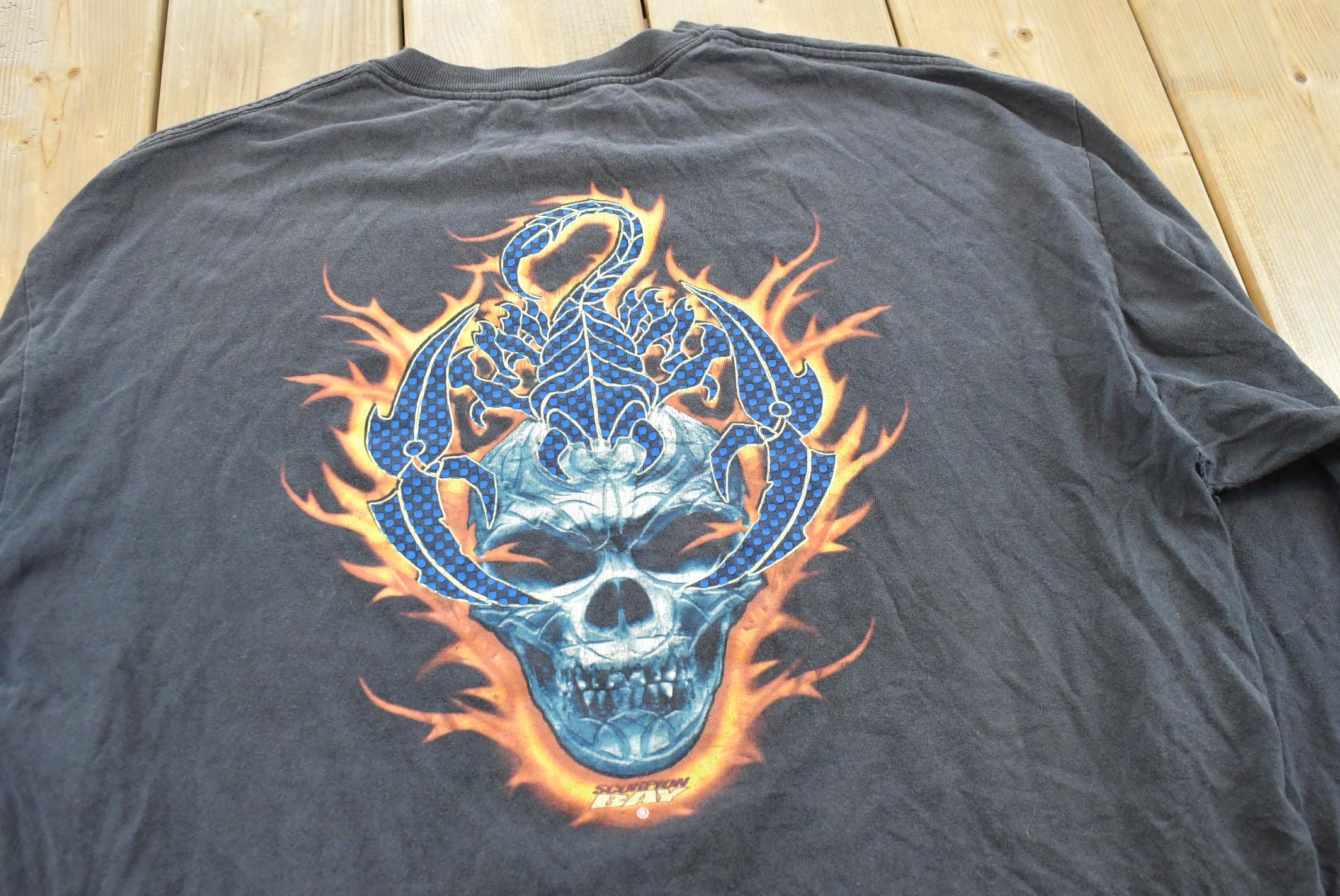 Vintage Y2K Scorpion Bay Flames Skull Long Sleeve T-Shirt Mens XL
