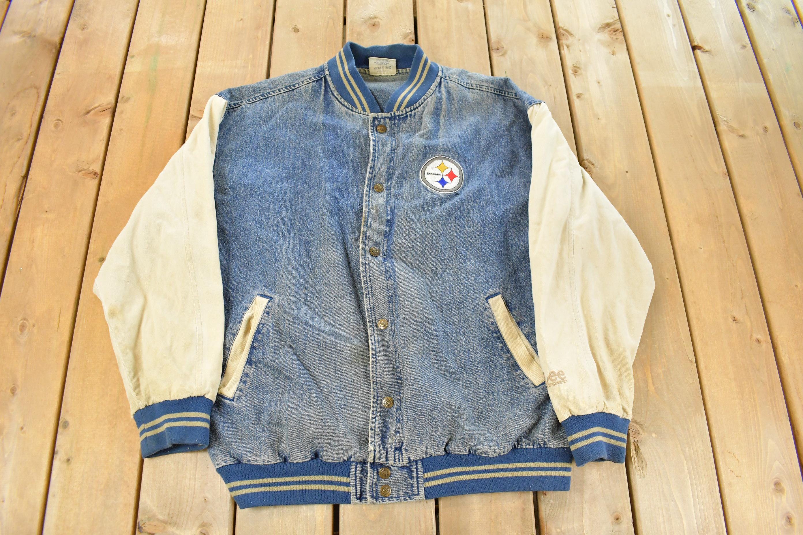 Vintage 1990s Pittsburgh Steelers Denim Varsity Jacket Men's XL