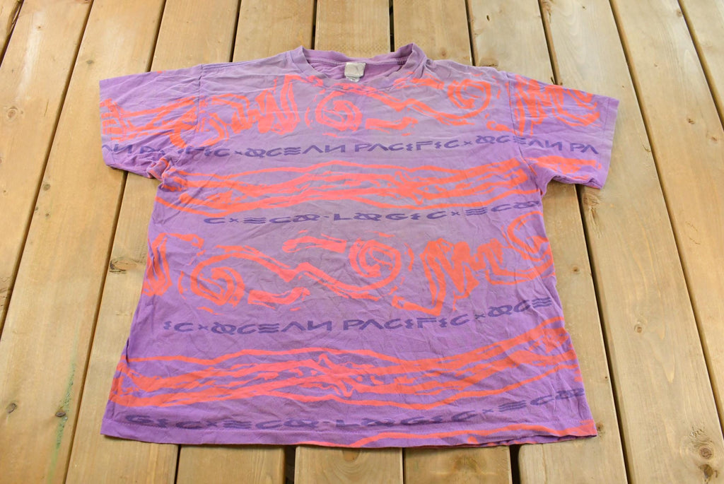 Vintage 1990s Ocean Pacific All Over Print Surf Graphic T Shirt Men's XL