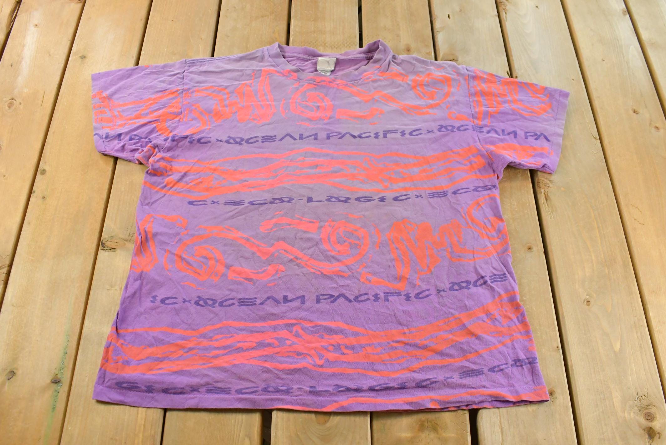 Vintage 1990s Ocean Pacific All Over Print Surf Graphic T Shirt Men's XL