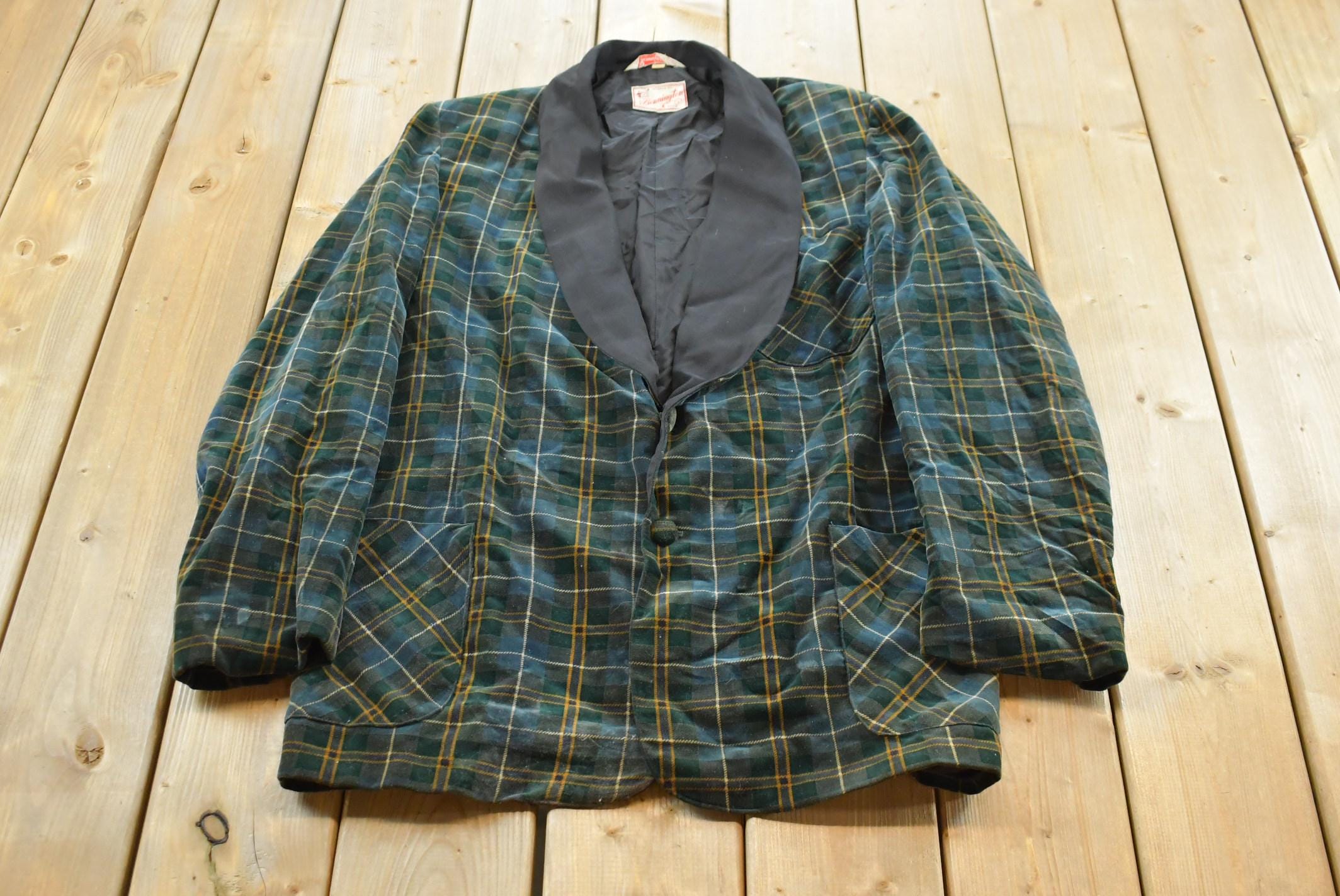Vintage 1940s Bonnington Tartan Plaid Smoking Jacket Mens M