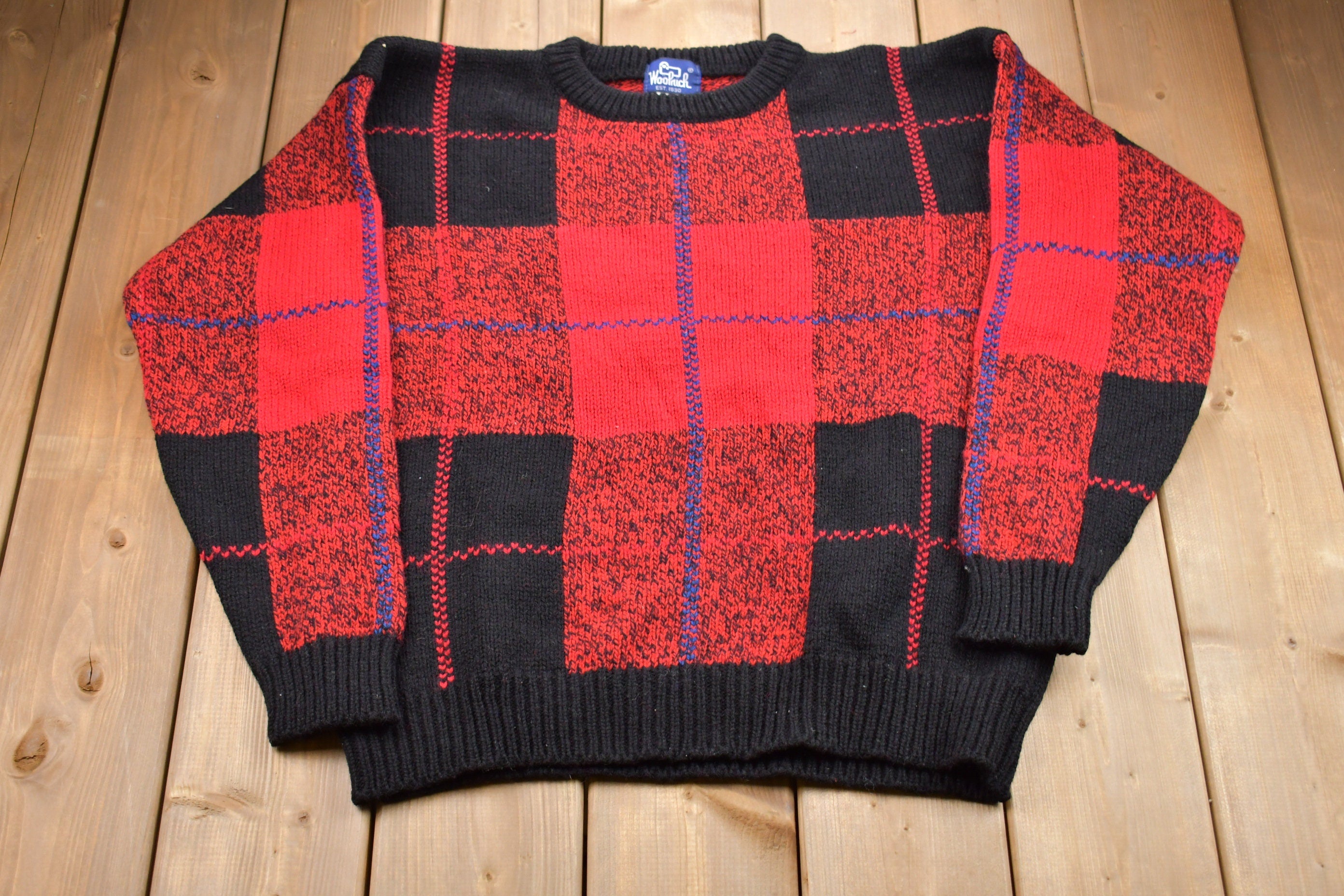Vintage 1960s Woolrich Plaid Knitted Sweater