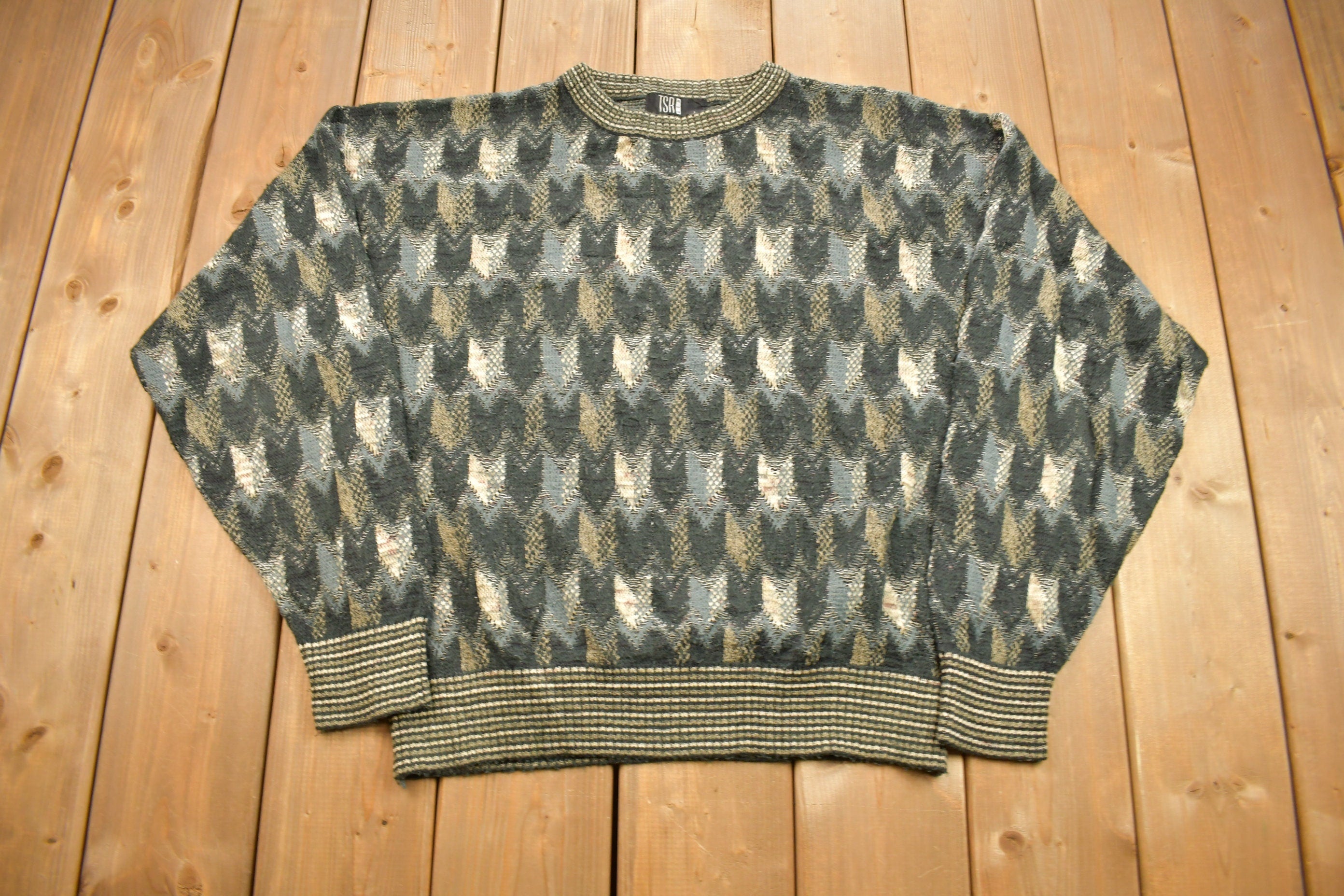 Vintage 1990s TSA USA Knitted Crewneck Sweater  Vintage 90s Crewneck  All Over Pattern  Colorful Sweatshirt  Abstract Pattern