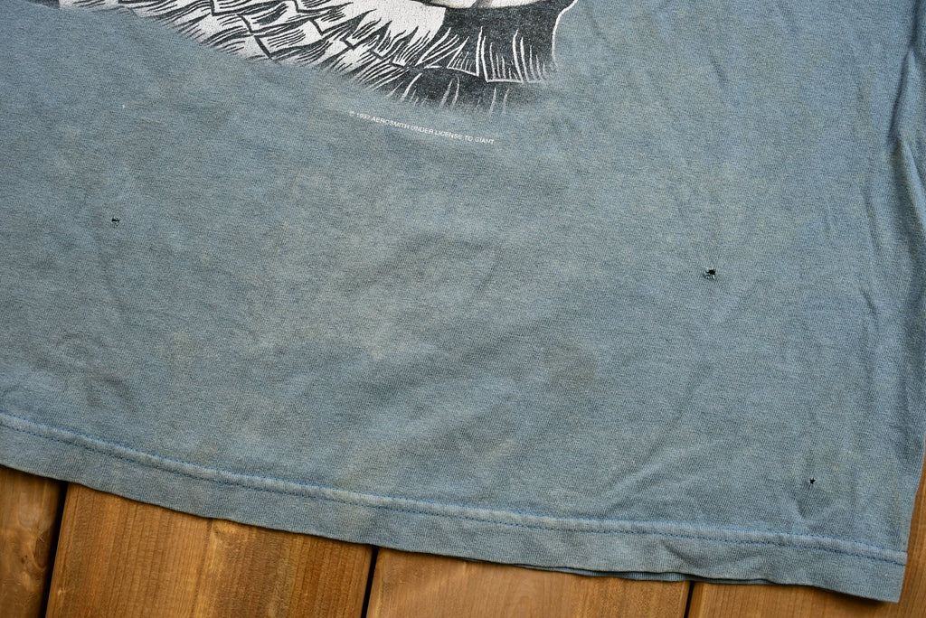 Vintage 1997 Naturally Distressed Aerosmith Nine Lives World Tour Graphic T-Shirt