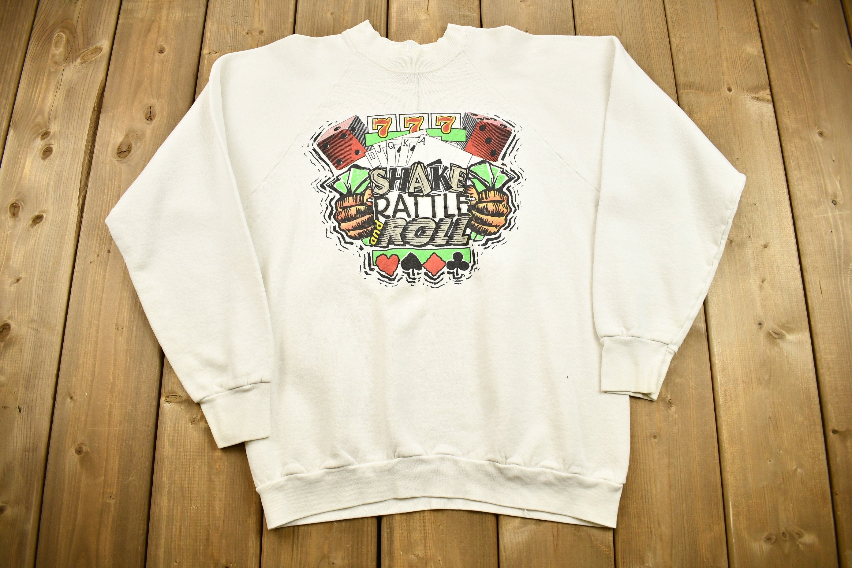Vintage 1990s Gambling Casino Theme Raglan Crewneck