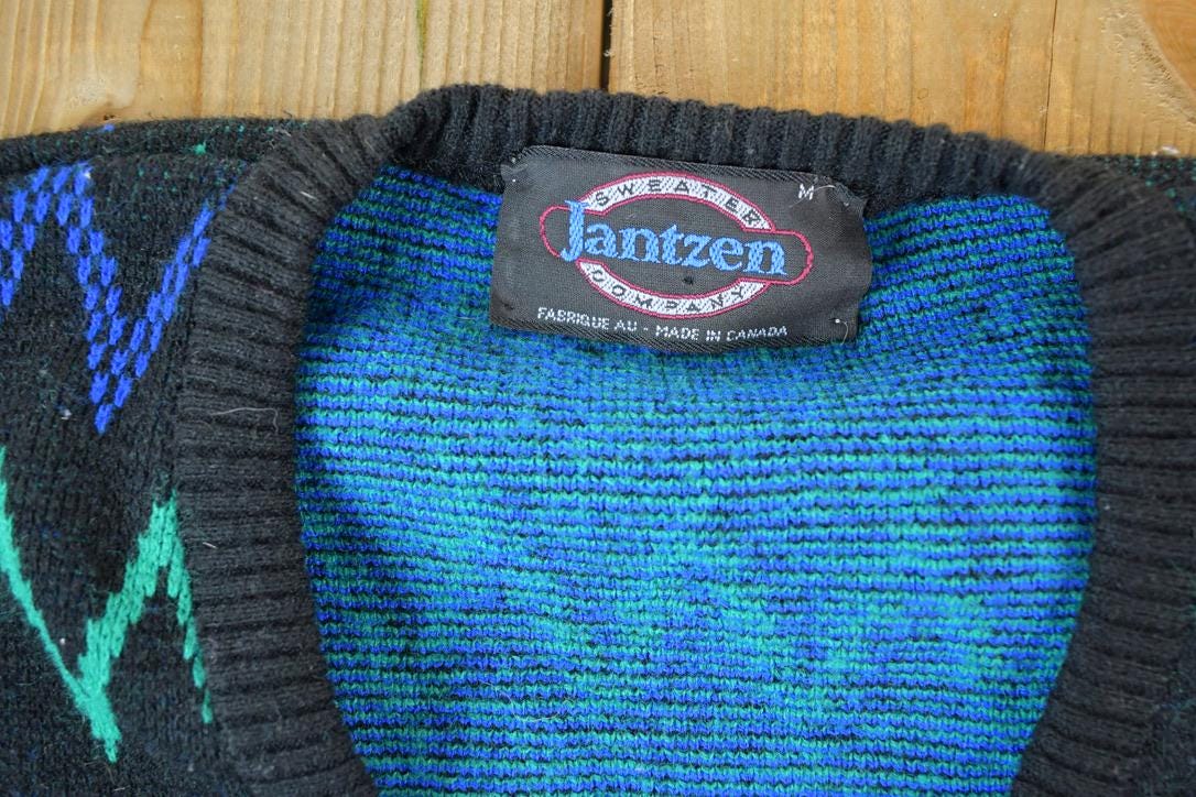 Vintage 1990s Jantzen Knit Abstract Pattern V Neck Sweater