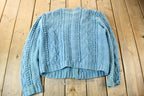 Vintage 1990s Blue Cable Knit Cardigan Sweater /