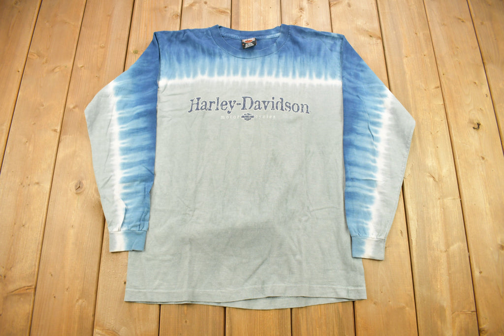 Vintage 2002 Meredith Harley Davidson Of Conway New Hampshire Long Sleeve Tie Dye T-Shirt