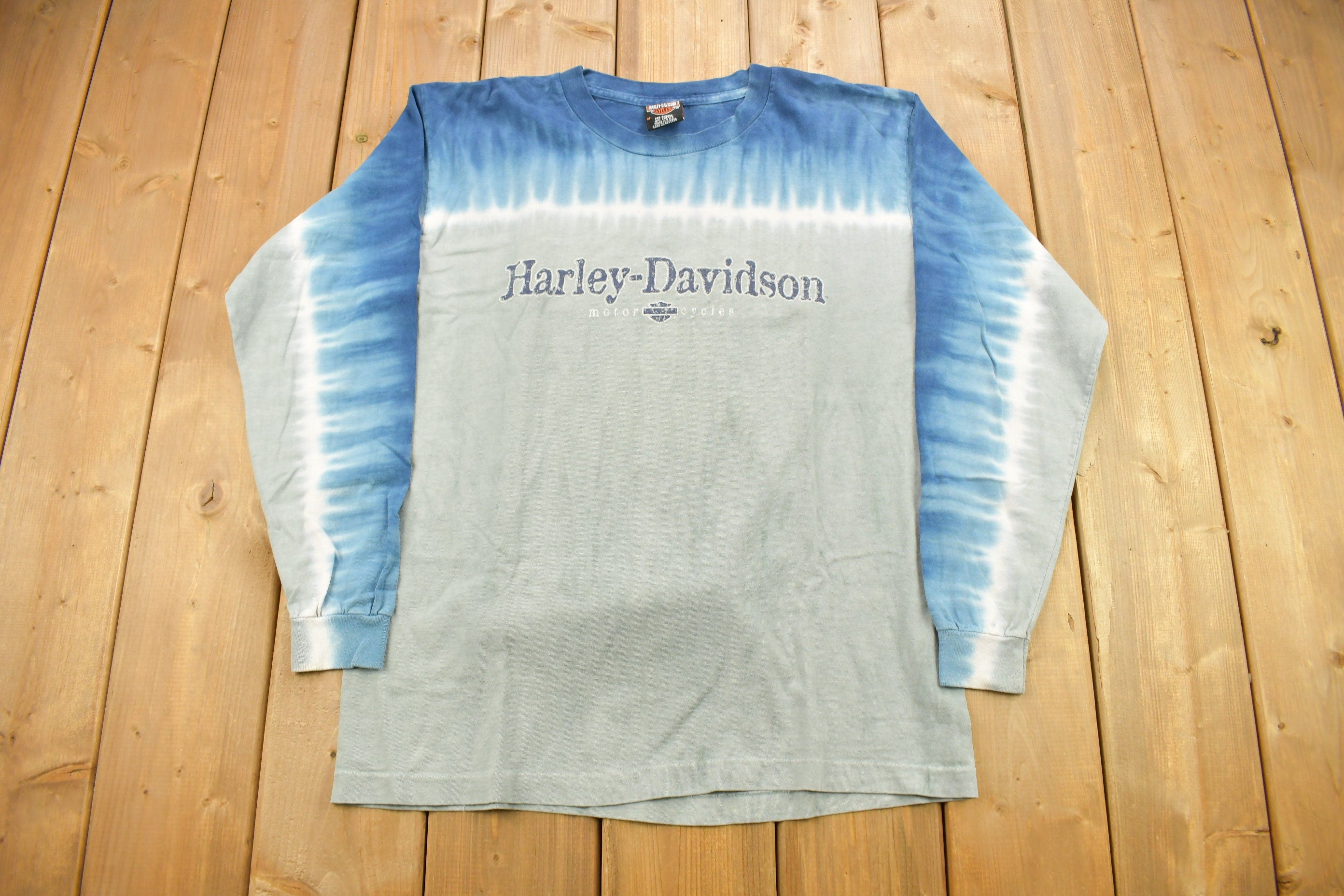 Vintage 2002 Meredith Harley Davidson Of Conway New Hampshire Long Sleeve Tie Dye T-Shirt