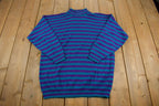Vintage 1980s Sweater Exchange Striped Knit Turtleneck Sweater Made in USA