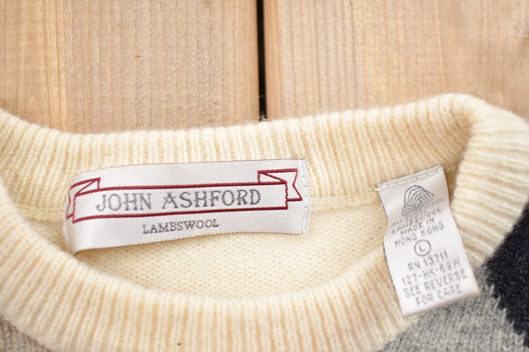 Vintage 1990s John Ashford Lambswool Argyle Crewneck Sweater