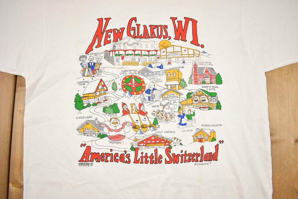 Vintage 1990s Americas Little Switzerland Caricature Souvenir T Shirt