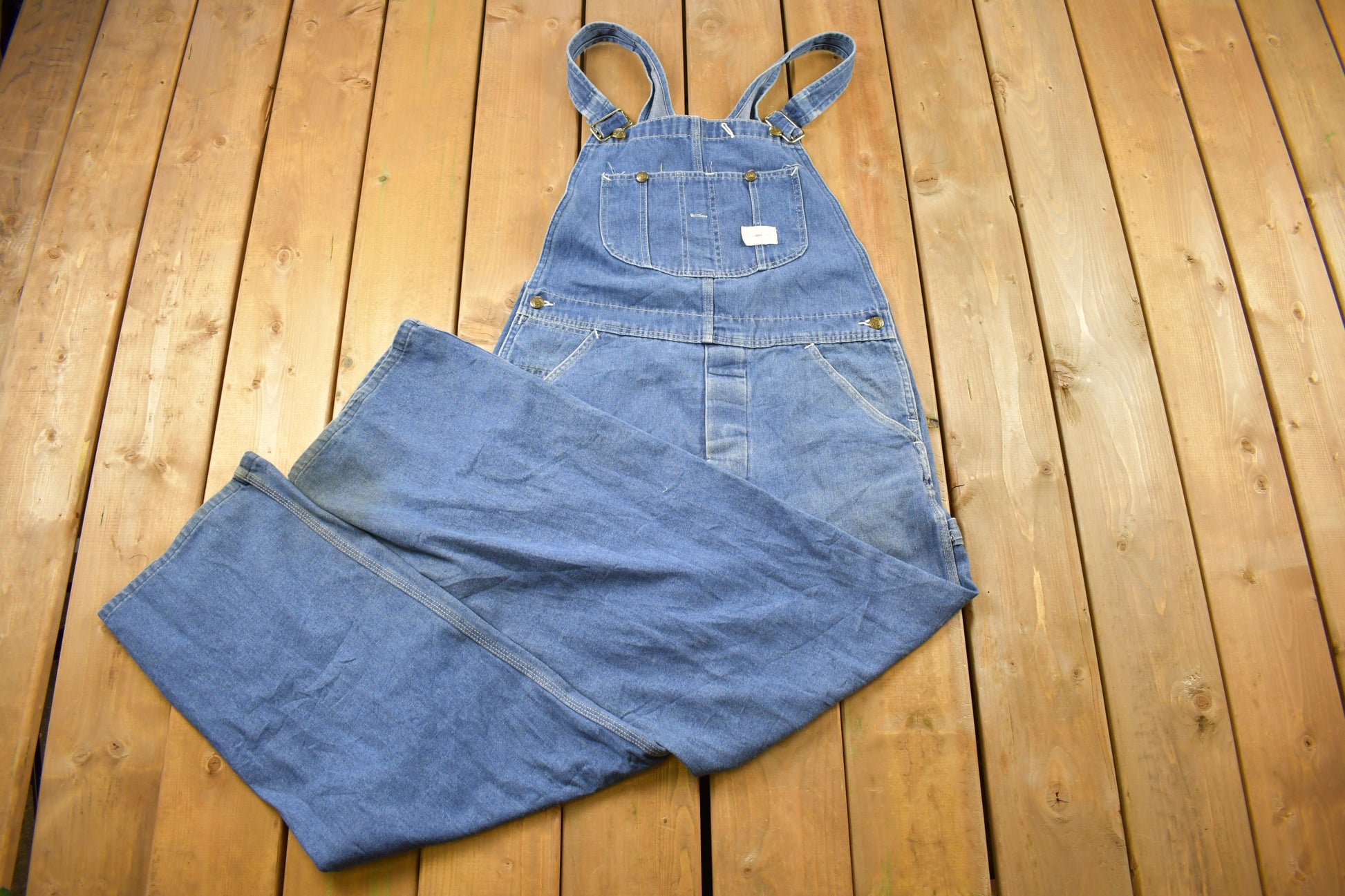 Vintage 1970s Sears Union Made Blue Denim Jean Overalls Size 36 x 29