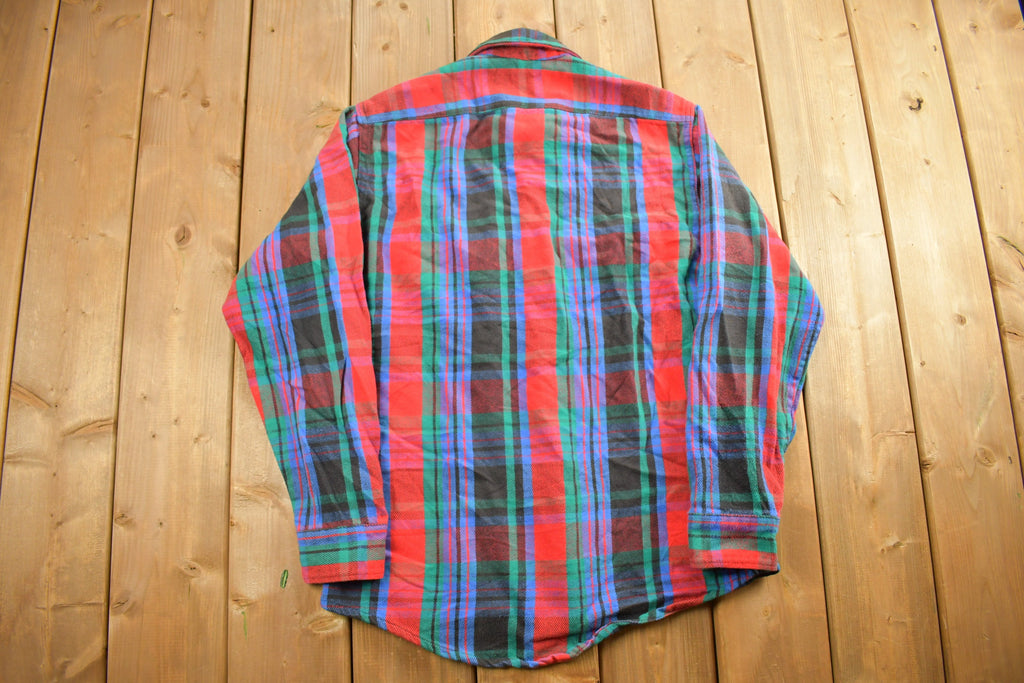 Vintage 1990s Red Green Blue Plaid Flannel Button Up Shirt