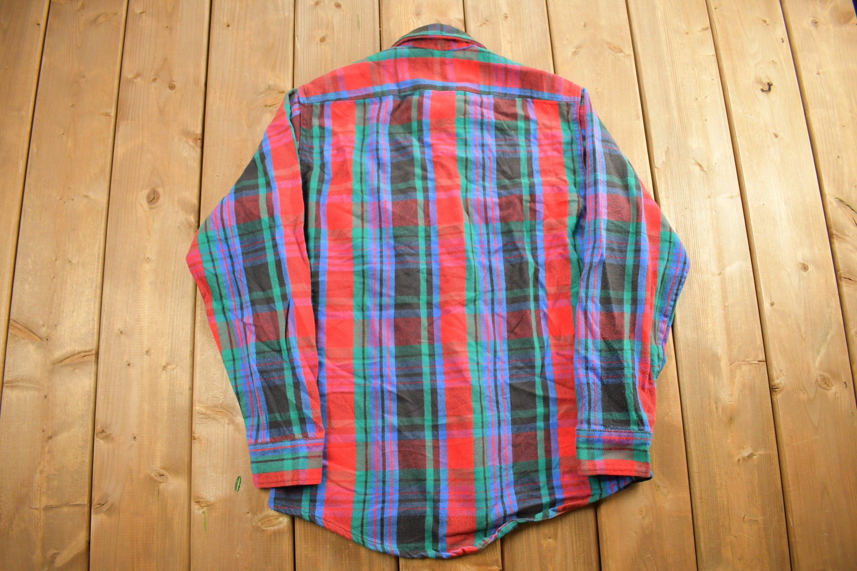 Vintage 1990s Red Green Blue Plaid Flannel Button Up Shirt