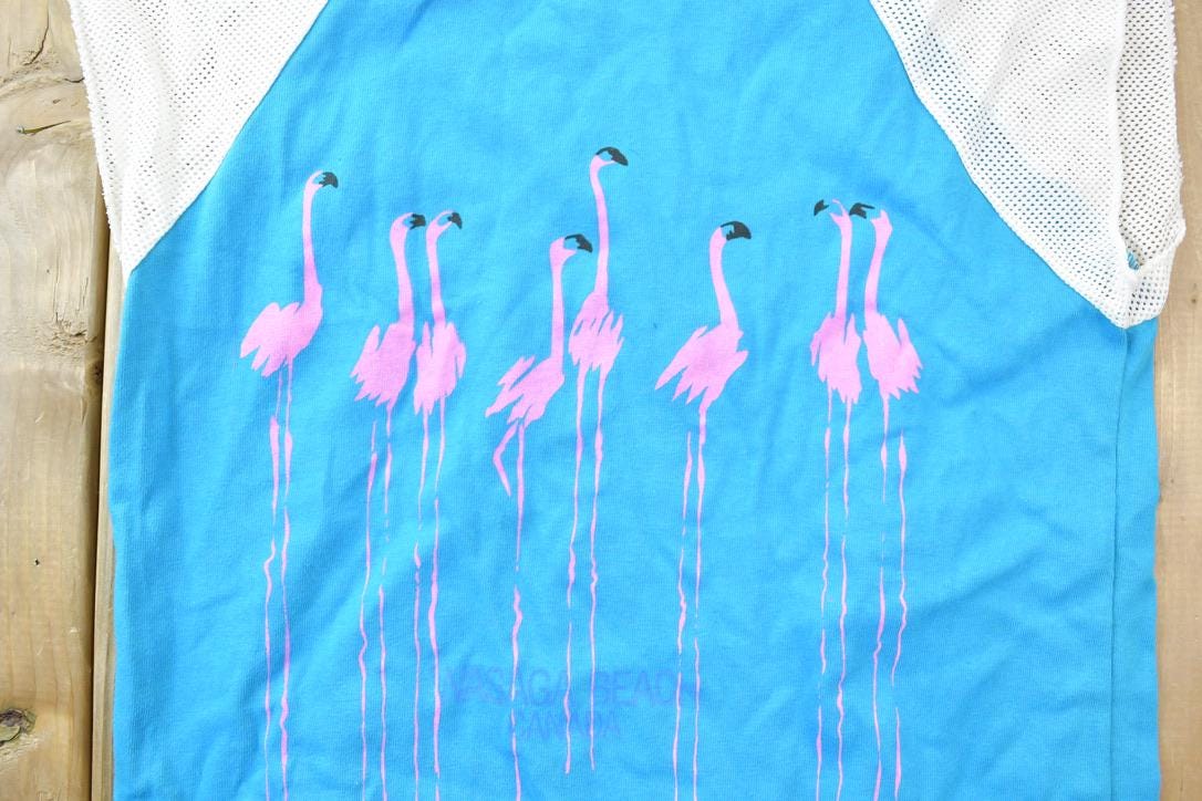 Vintage 1980s Wasaga Beach Mesh Sleeve Souvenir Tank Top / Streetwear / Made In Canada / Vacation Tee / Travel T Shirt