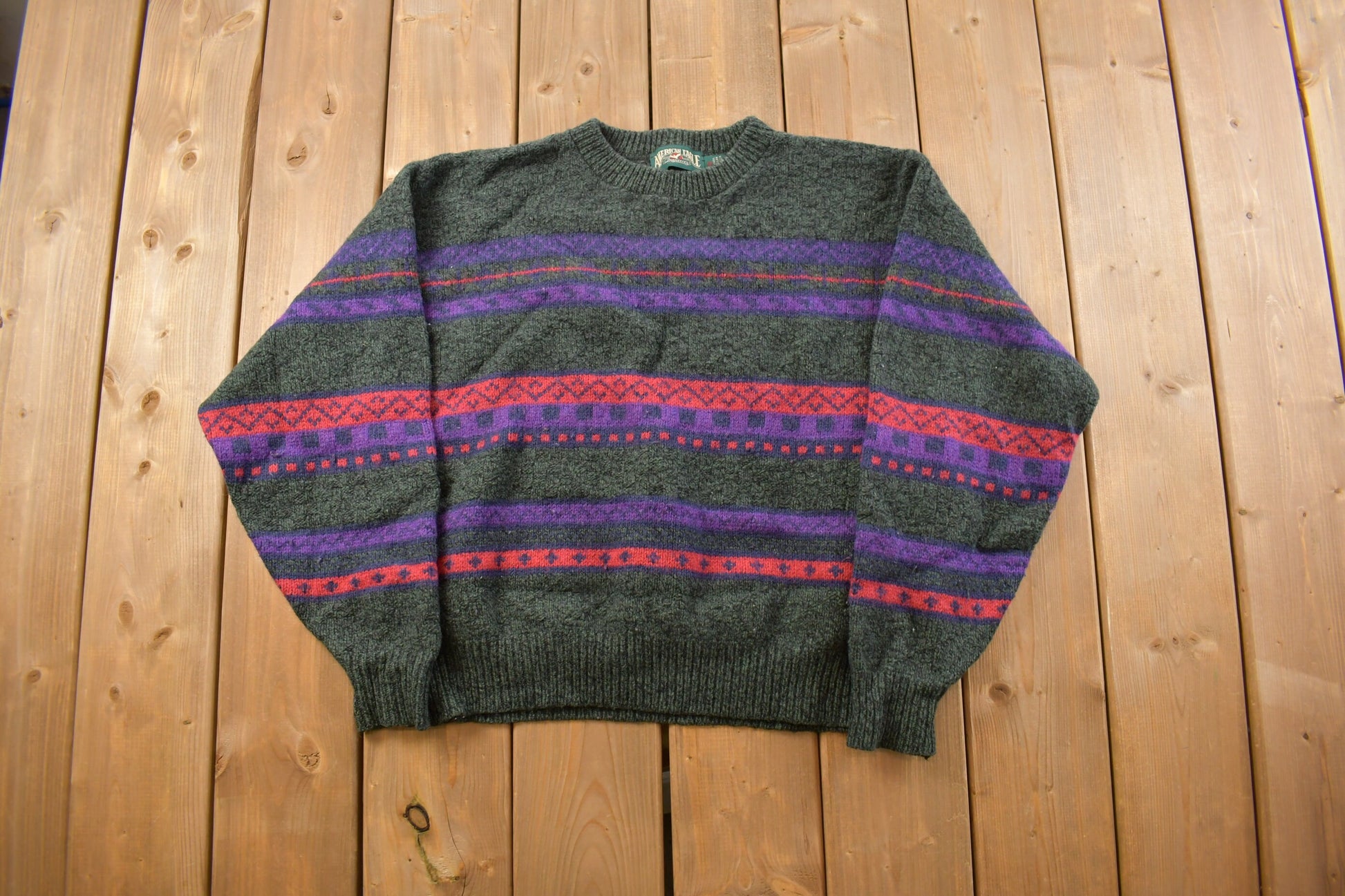Vintage 1980s American Eagle Color Block Knitted Crewneck Sweater