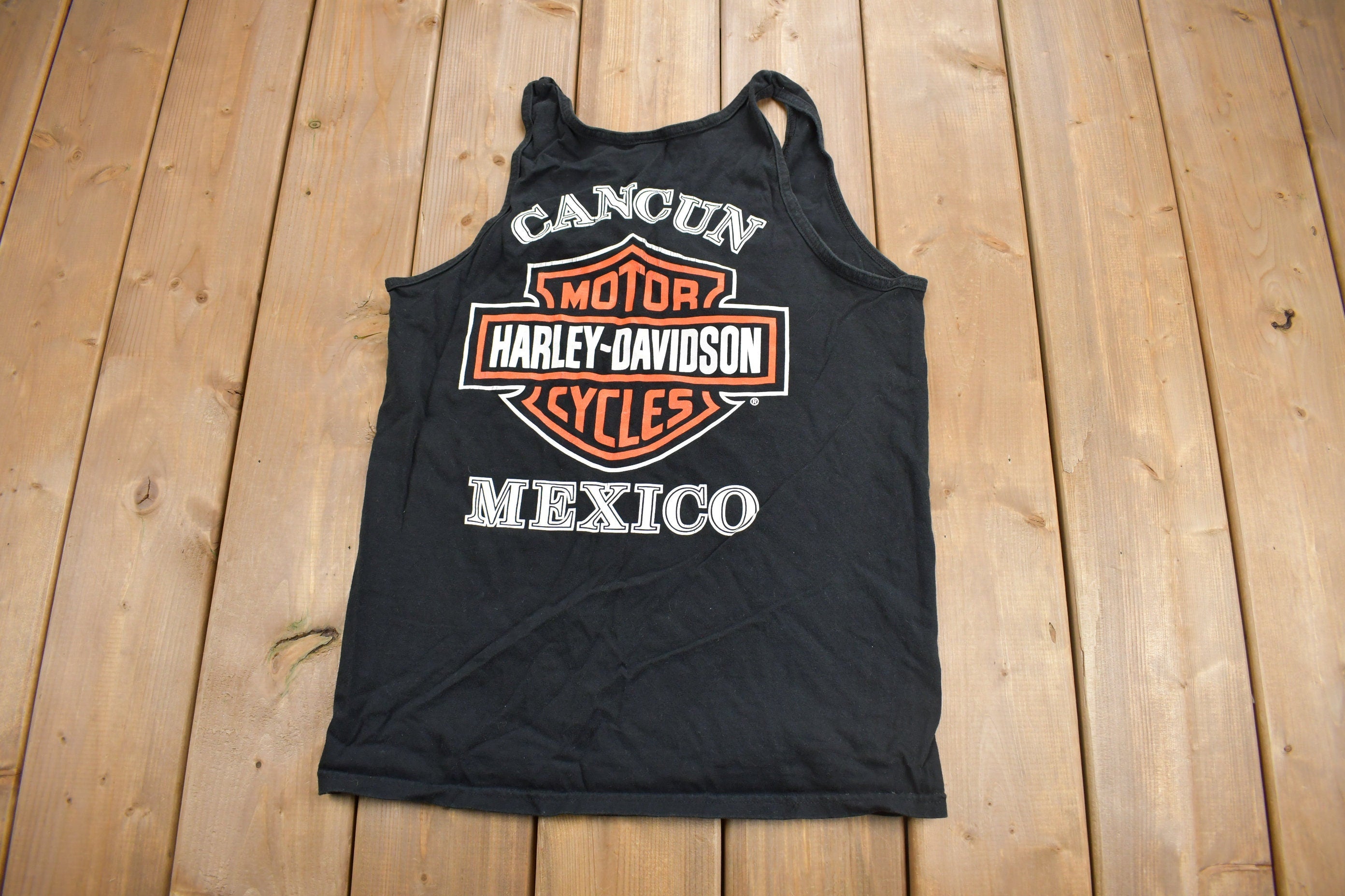 Vintage 1990s Harley Davidson Motorcycles Cancun Mexico Tank Top Shirt