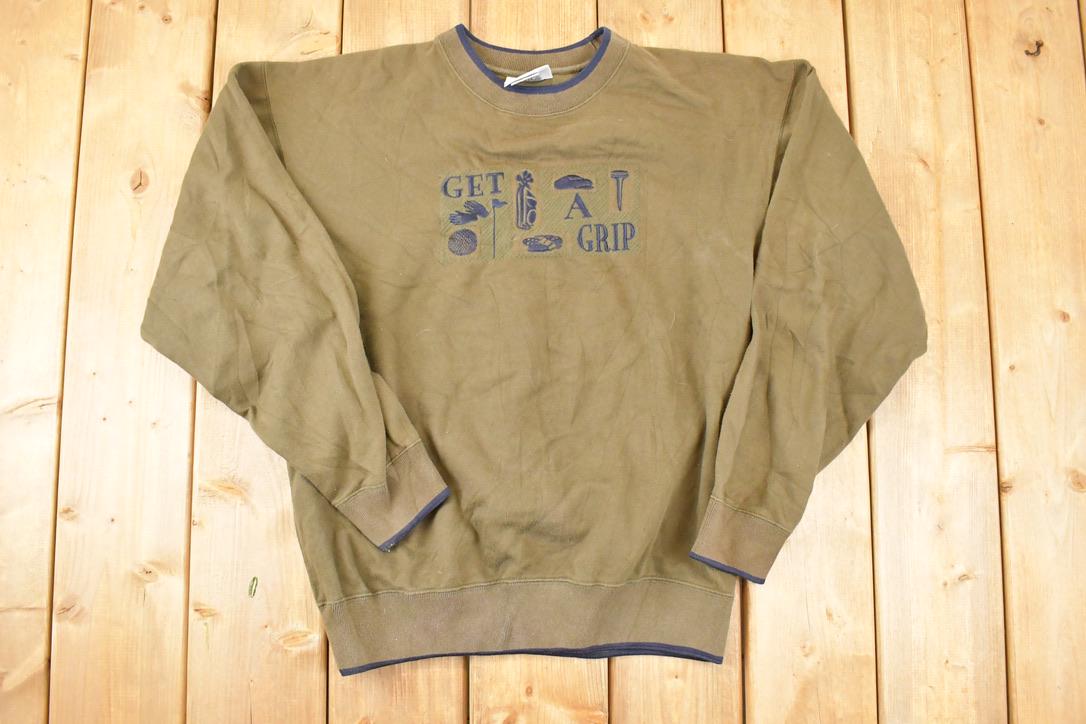Vintage 1990s Get A Grip Embroidered Golf Crewneck Sweatshirt Men's L