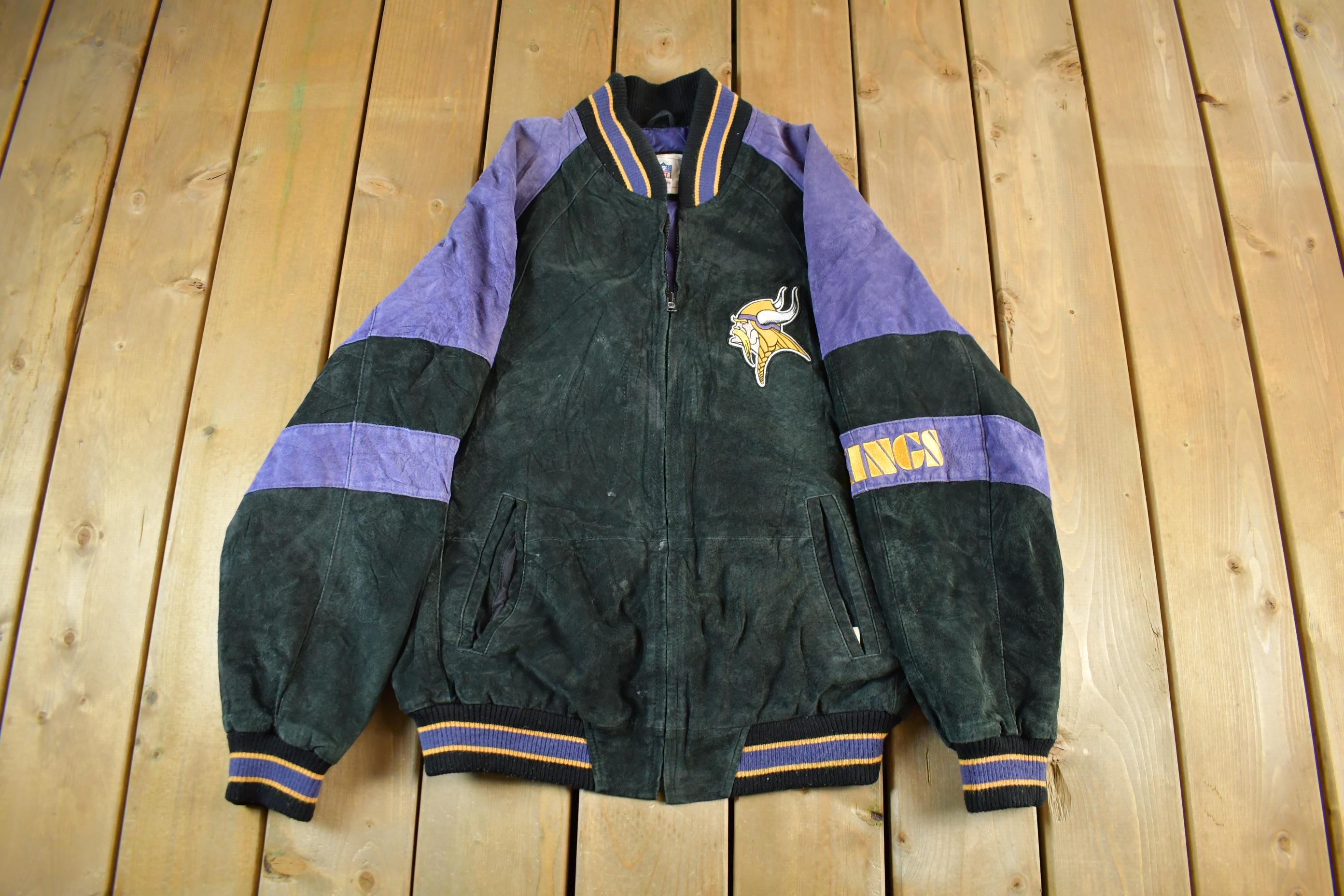 Vintage 2000s Minnesota Vikings Leather Letterman Jacket Mens Medium