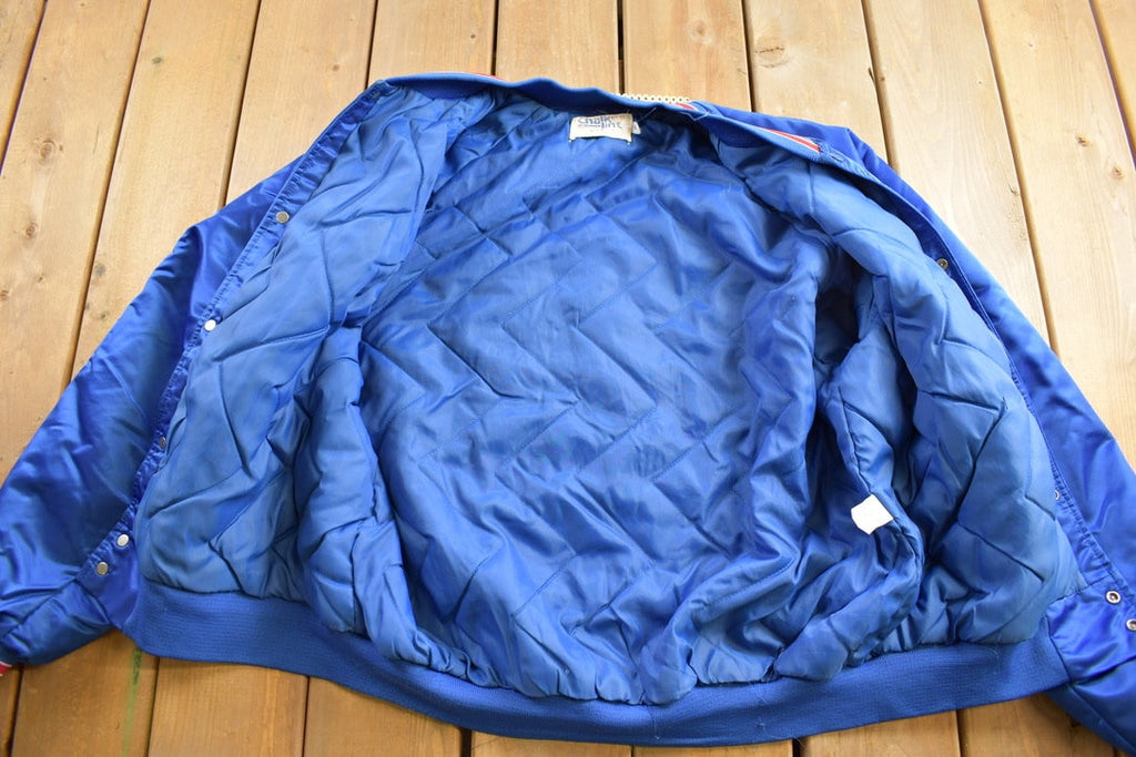Vintage 1990s NLF Pro Set Coaching Clinic Chalk Line Satin Bomber Jacket