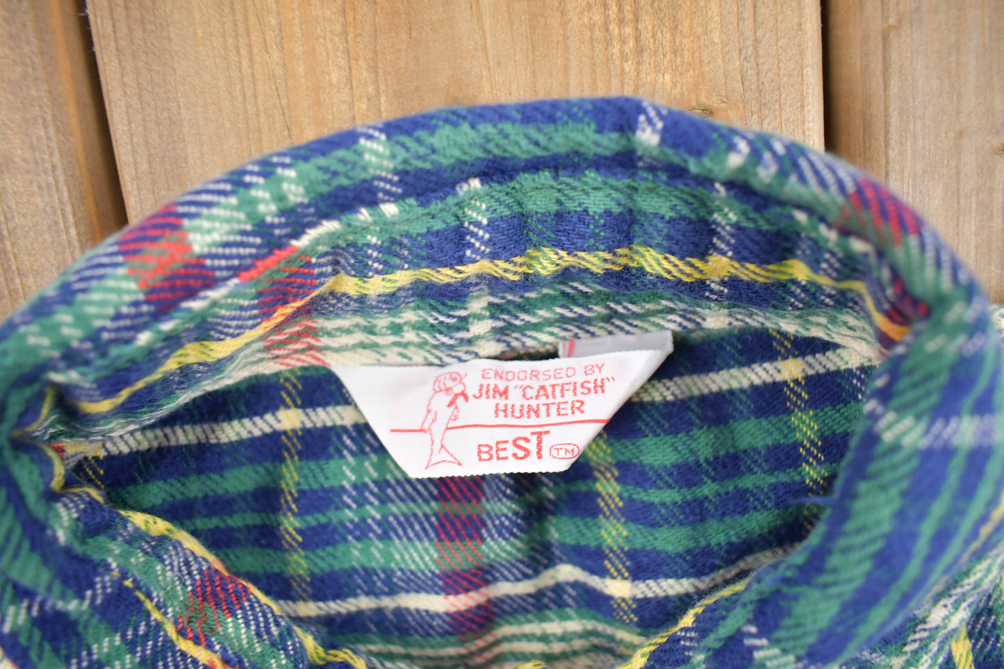 Vintage 1980s Jim "Catfish" Hunter Plaid Flannel Button Up Shirt / 1990s Button Up / Vintage Flannel / Plaid Shirt / Outdoorsman