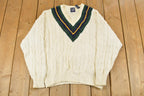 Vintage 1990s Gap Cable Knit V Neck Cricket Sweater Men's Medium