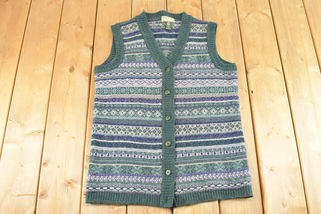 Vintage 1990s LL Bean Outdoorsman Wool Knit Vest Mens S / Abstract Pattern 3D / 90s Knitted Top